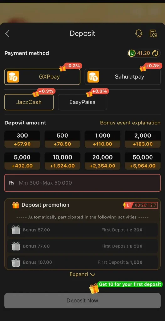Deposit and Withdrwal method for 30 game apk