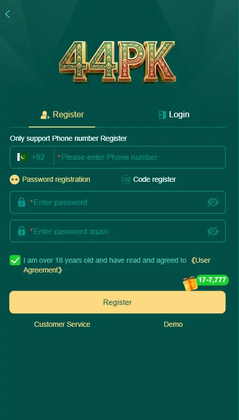 register account on 44pk game apk