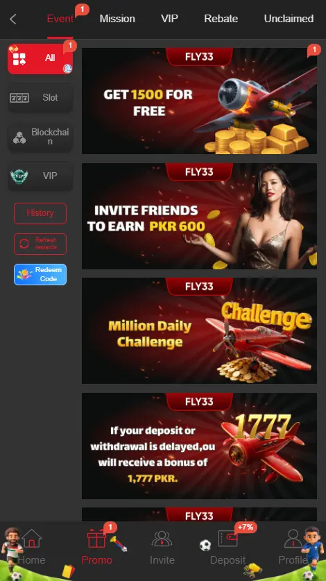 fly33 game promotions and rewards