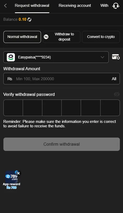 p 999 deposit amount