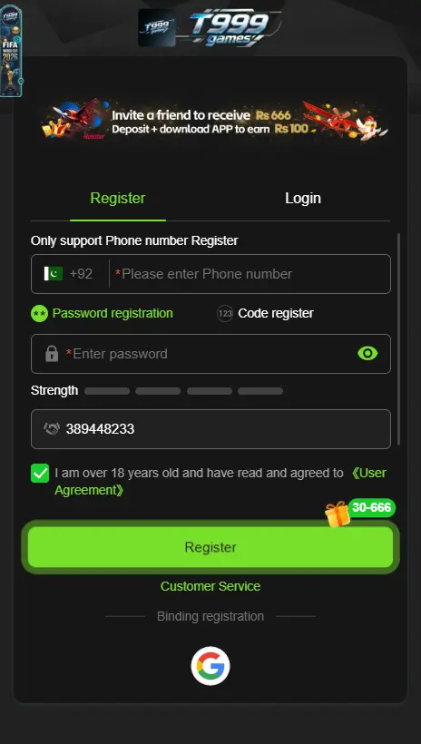 Register Now on T999 App